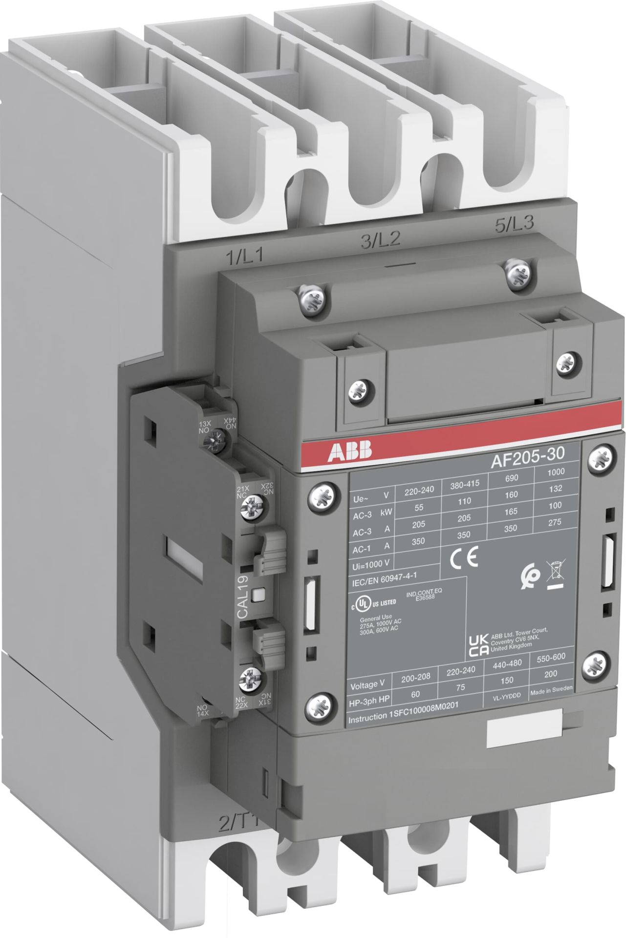 AF205-30-11-11  205A KONTAKTÖR 1NA+1NK   24-60V AC